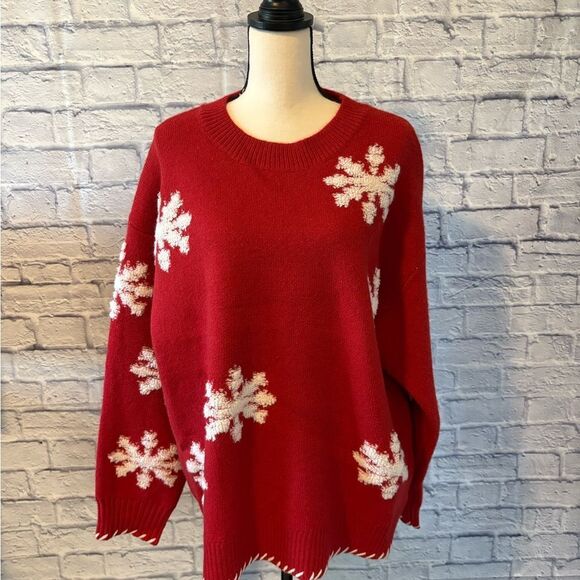 Impressions Sweaters - Impressions Red Sweater with White Snowflakes